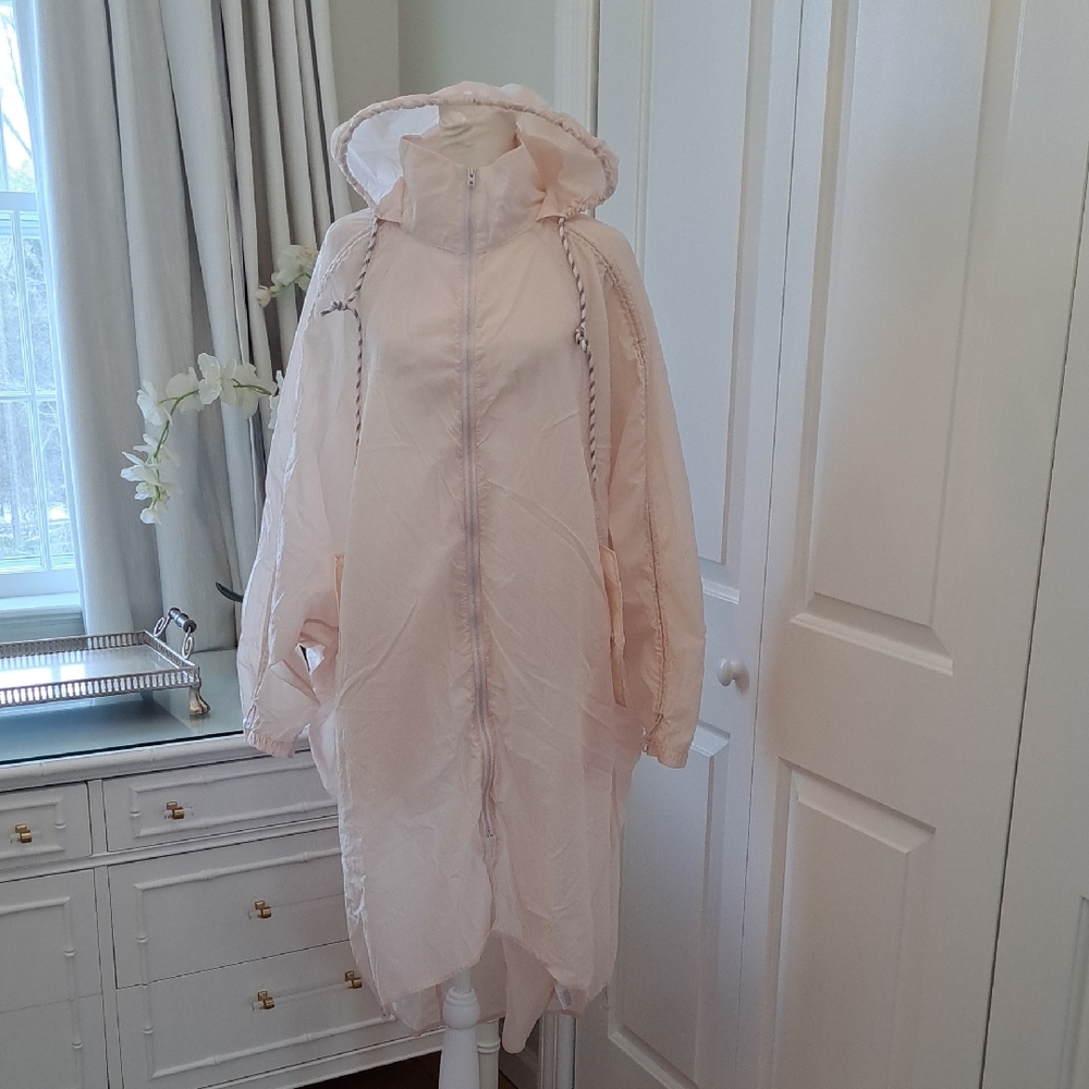 Athleta Womens Blush Pink Canopy Parachute Long Hooded Lightweight Windbreaker M